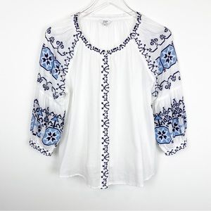 Crown & Ivy | Vita Kin Style Embroidered Peasant Blouse NWT